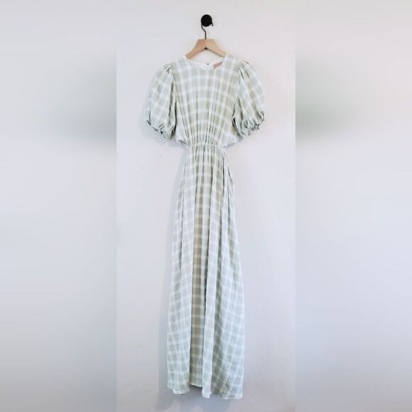 Show Me Your MuMu Eloise Green Gingham Cut Out Maxi Dress Size Extra Small NWT - Picture 6 of 11
